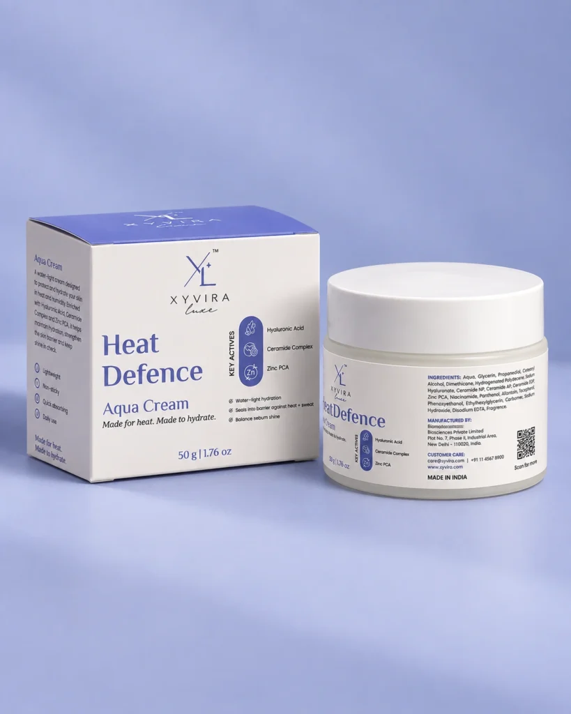 Heat Defence Aqua Cream carton showing the ingredients list and directions