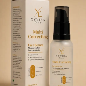 Multi Correcting Face Serum carton showing the ingredients list and directions
