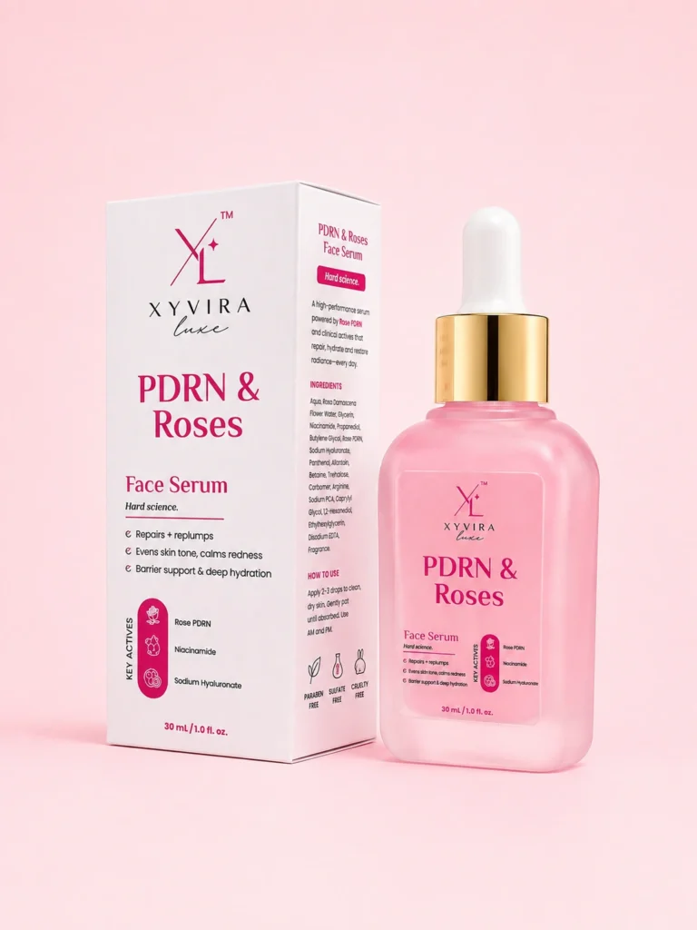 PDRN & Roses Face Serum carton showing the ingredients list and directions