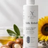Silk Rebuild Keratin Shampoo photographed with its key ingredients