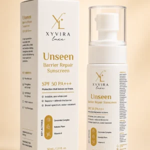 Unseen Barrier Repair Sunscreen carton showing the ingredients list and directions