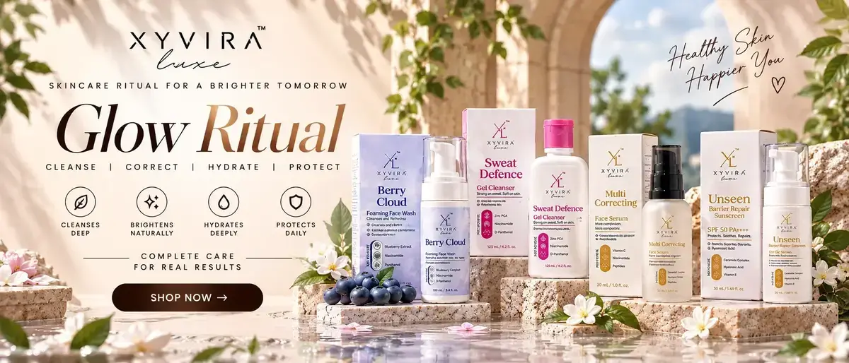 The Xyvira Luxe Glow Ritual set — face wash, cleanser, serum and sunscreen